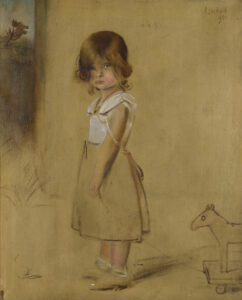 In Öl auf Leinwand malte Franz von Lenbach 1901 seine jüngste Tochter Gabriele mit Holzpferdchen