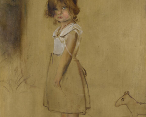 In Öl auf Leinwand malte Franz von Lenbach 1901 seine jüngste Tochter Gabriele mit Holzpferdchen
